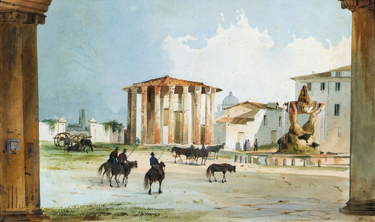 Ippolito Caffi,Artiglieria garibaldina, foro boario (1849)